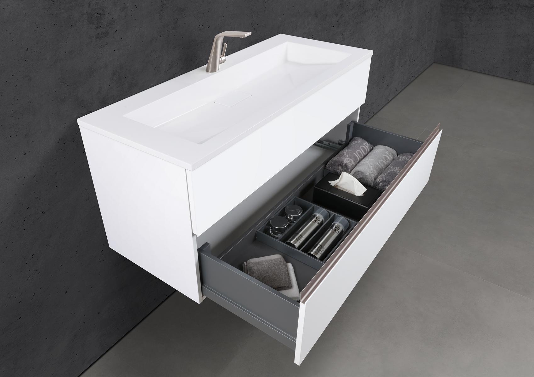 Badmöbel Set Cubo 120 cm Waschtisch & Unterschrank in Weiß Matt Lack mit Aluminium-Griffleiste edelstahl