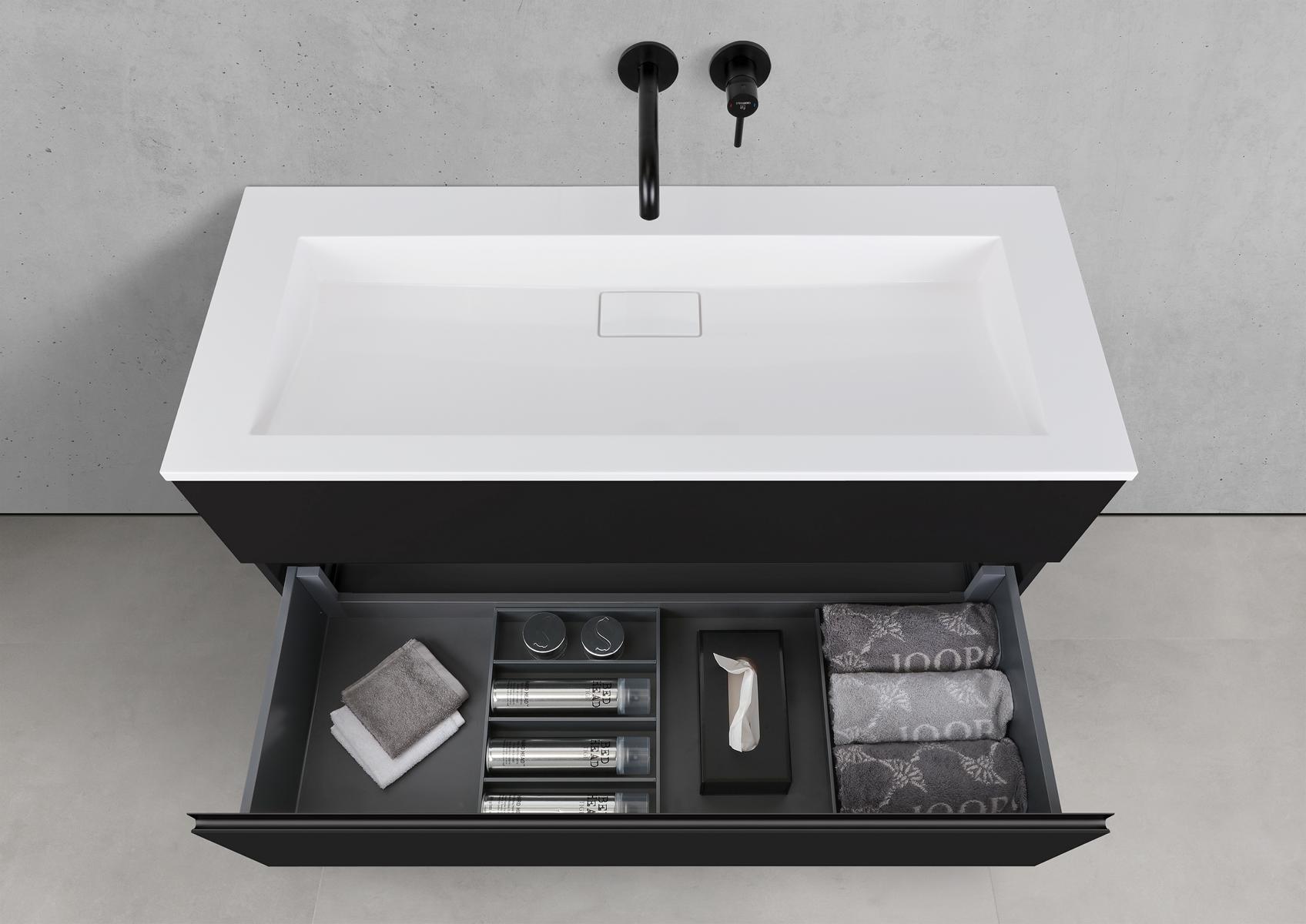 Badmöbel Set Cubo 120 cm Waschtisch & Unterschrank in Schwarz Matt Lack mit Aluminium-Griffleiste schwarz 