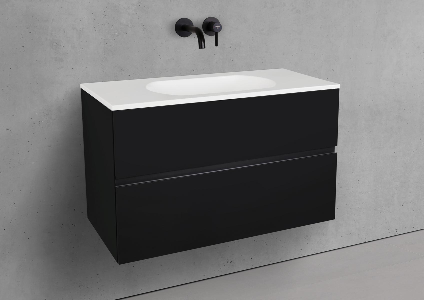 Badmöbel Set Modica 90 cm Waschtisch & Unterschrank in Schwarz Matt Lack mit Aluminium-Griffleiste schwarz