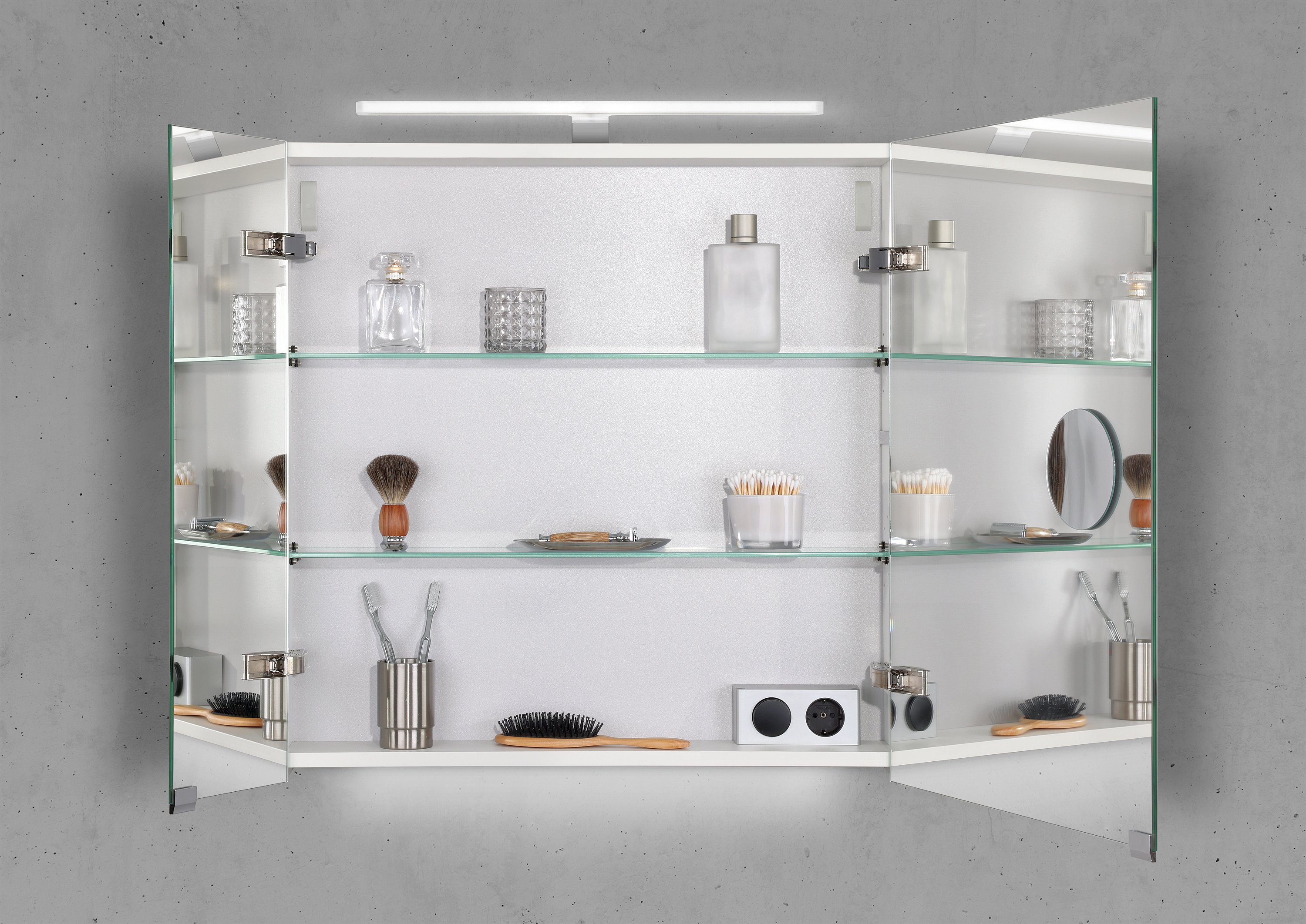 Spiegelschrank 70 cm mit MULTI LED Acryl Aufsatzleuchte Doppelspiegeltüren