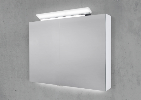 Spiegelschrank 90 cm LED Acryl Aufsatzleuchte mit Unterbauleuchte doppelseitig verspiegelt