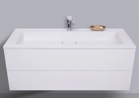 Badezimmermöbel Cubo 120 cm grifflos, Evermite Waschbecken, Spiegelschrank Multi Led