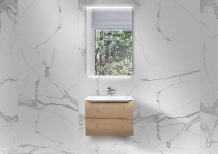 Gästebad Intarbad Slide 60x35 cm WT, Evermite Waschbecken mit Unterschrank und LED Spiegel