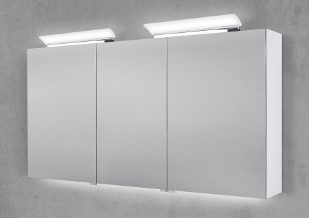 Spiegelschrank 140 cm 2x LED Acryl Aufsatzleuchte doppelseitig verspiegelt