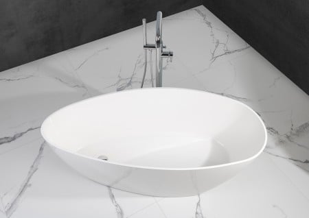 Freistehende Badewanne aus Mineralguss 157x70x57,2 cm in Weiß Glanz