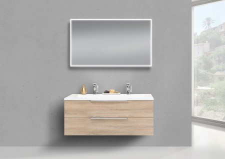 Intarbad CUBO Design Badmöbel Set 120 cm Doppelwaschtisch mit Multilight Lichtspiegel