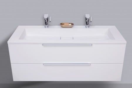 Badmöbel Set Cubo 120 cm Doppelwaschtisch, mit Unterschrank und Led Spiegelschrank