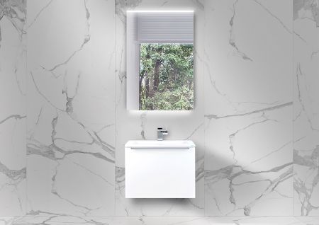 Gäste Badmöbelset SLIDE, Waschtisch 60x35 cm, Unterschrank mit Waschbecken und LED Spiegel