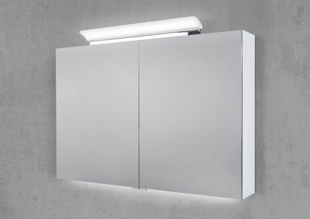 Spiegelschrank 100 cm LED Acryl Aufsatzleuchte mit Unterbauleuchte doppelseitig verspiegelt
