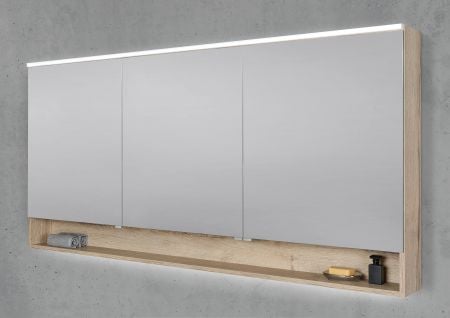 Spiegelschrank 180 cm mit offenem Fach Multilight-LED-Beleuchtung Doppelspiegeltüren
