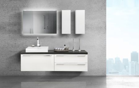 Waschtischplatte mit Waschbecken und Lichtspiegel Design Badmöbel Serie Luxor