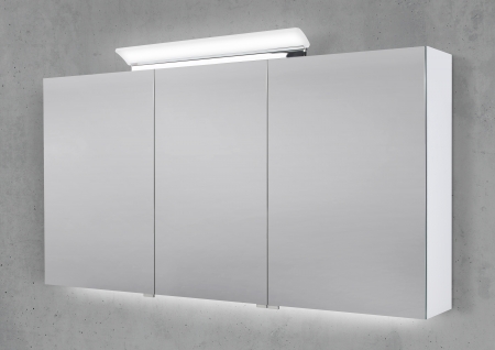 Spiegelschrank 140 cm LED Acryl Aufsatzleuchte mit Unterbauleuchte doppelseitig verspiegelt