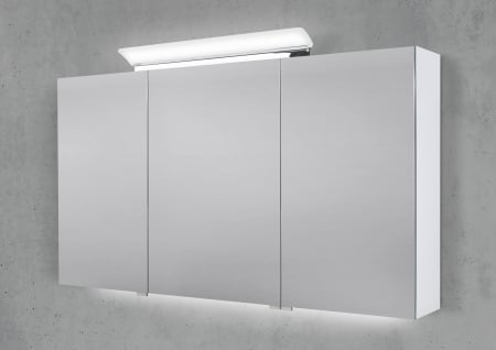 Spiegelschrank 130 cm LED Acryl Aufsatzleuchte mit Unterbauleuchte doppelseitig verspiegelt