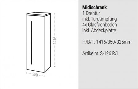 Hochschrank Seitenschrank mit Griff Bad, H/B/T 141,6/35/32,5cm, weiß hochglanz vormontiert