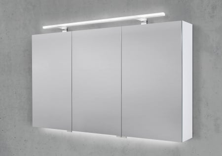 Spiegelschrank 120 cm mit MULTI LED Acryl Aufsatzleuchte Doppelspiegeltüren