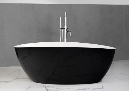 Freistehende Badewanne aus Mineralguss 170x77x62 cm in Schwarz