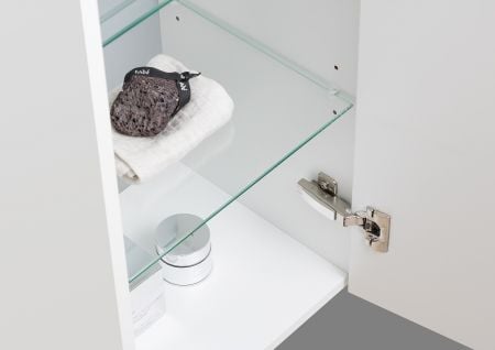 Hochschrank Seitenschrank mit Griffleiste Bad, H/B/T 141,6/35/32,5cm, weiß hochglanz vormontiert