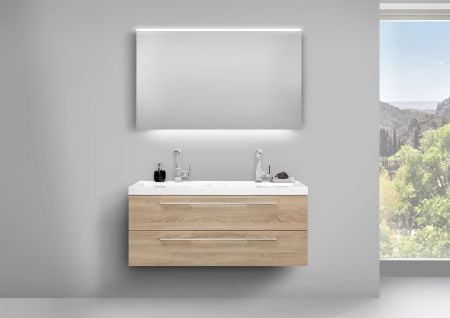 Design Badezimmer Set mit LED Lichtspiegel und Doppelwaschtisch Evermite
