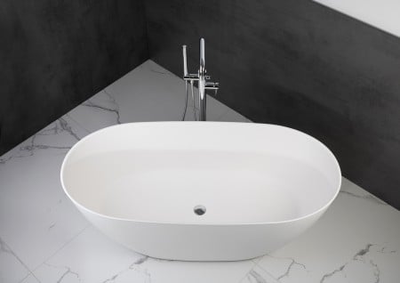 Freistehende Badewanne aus Mineralguss 160x74x60 cm in Weiß Glanz