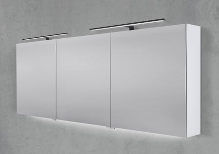 Spiegelschrank 180 cm mit 2x MULTI LED Aufsatzleuchte Doppelspiegeltüren