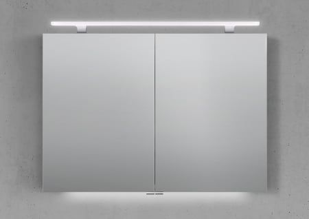 Spiegelschrank 100 cm mit MULTI LED Acryl Aufsatzleuchte Doppelspiegeltüren