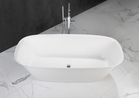 Freistehende Badewanne aus Mineralguss 170x77x62 cm in Weiß Glanz