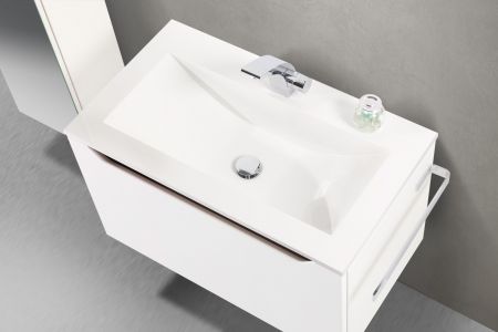 Design Badmöbel Set mit Waschtisch 80 cm, Grau Hochglanz Griffleiste