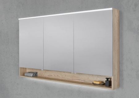 Spiegelschrank 160 cm mit offenem Fach MULTI Light LED Beleuchtung Doppelspiegeltüren sofort lieferb