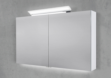 Spiegelschrank 120 cm LED Acryl Aufsatzleuchte mit Unterbauleuchte doppelseitig verspiegelt