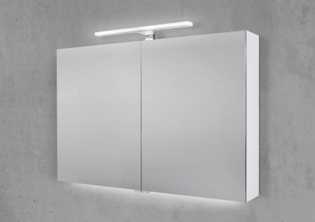 Spiegelschrank 100 cm mit MULTI LED Acryl Aufsatzleuchte Doppelspiegeltüren