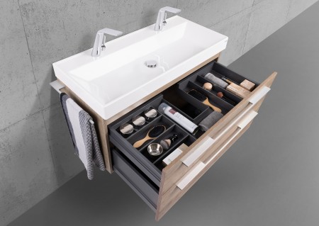 Badmöbel Set 100 cm Doppelwaschbecken mit Unterschrank, Waschtisch Set, Intarbad BELLA