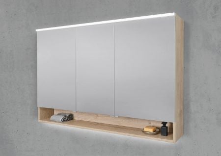 Spiegelschrank 140 cm mit offenem Fach MULTI Light LED Beleuchtung Doppelspiegeltüren