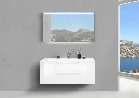 Design Badmöbel Set CUBO 120 cm Waschtisch, mit LED Spiegelschrank, INTARBAD