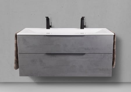 Design Badmöbel Set Valenta 120 cm, Unterschrank + Doppelwaschtisch Evermite