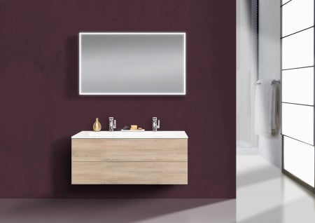 Intarbad CUBO Design Badmöbel Set grifflos, 120 cm Doppelwaschtisch Evermite LED Spiegel