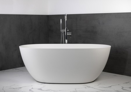Freistehende Badewanne aus Mineralguss 160x74x60 cm in Weiß Glanz