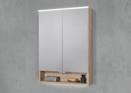 Spiegelschrank 60 cm mit offenem Fach integrierte MULTI Light LED Beleuchtung Doppelspiegeltüren