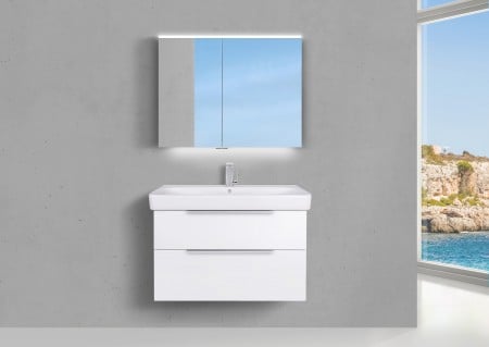 Badmöbel Set mit Geberit Smyle Waschbecken 90 cm, Unterschrank und Spiegelschrank