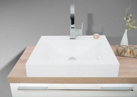 Badezimmer Set mit LED Spiegel Unterschrank und Waschtischplatte nach Mass in Eiche