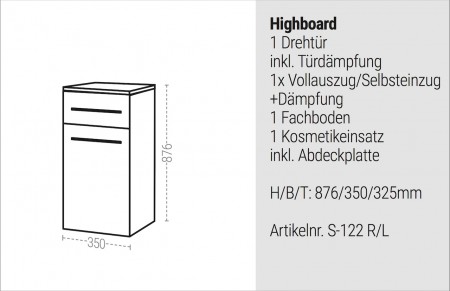 Seitenschrank Highboard Bad Maße: H/B/T 87,6/35/32,5cm sofort lieferbar