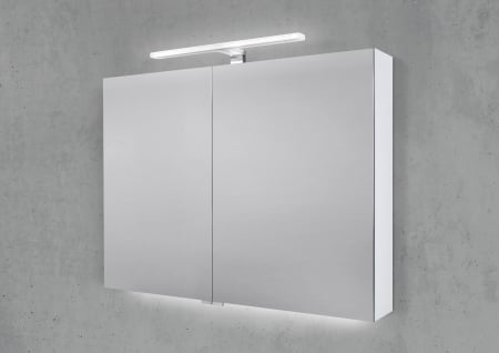 Spiegelschrank 90 cm mit MULTI LED Acryl Aufsatzleuchte Doppelspiegeltüren