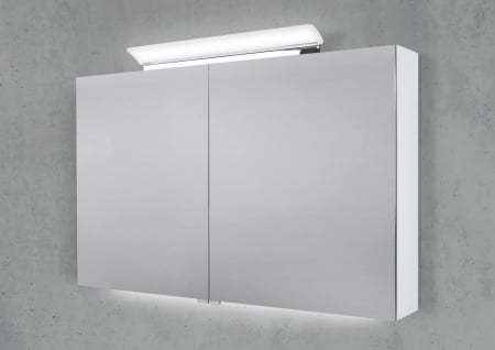 Spiegelschrank 110 cm LED Acryl Aufsatzleuchte mit Unterbauleuchte doppelseitig verspiegelt
