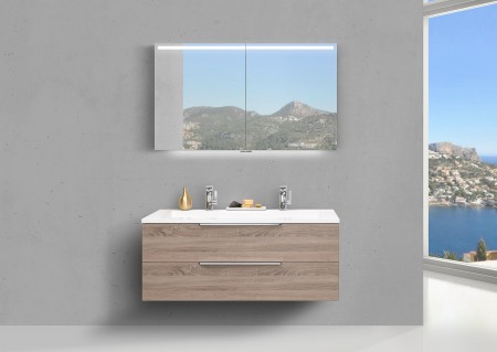 Intarbad Cubo 1200 Doppelwaschbecken mit Unterschrank und Led Spiegelschrank