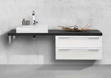 Design Badmöbel Set Waschtischkonsole Waschtischplatte nach Maß in Pinie Anthrazit