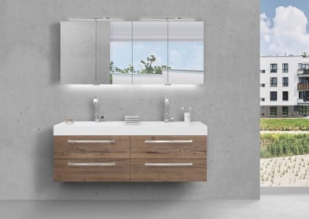 Badmöbel Set Doppelwaschbecken 160 cm mit Unterschrank, Spiegelschrank