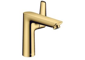 Mezclador monomando para lavabo hansgrohe Talis E 150 con juego de desagüe de varilla, acabado Polished Gold Optic