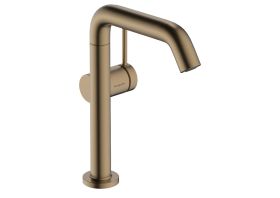Mezclador monomando para lavabo hansgrohe Tecturis S 210 Fine CoolStart EcoSmart+ con caño orientable y juego de desagüe Push-Open, bronce cepillado