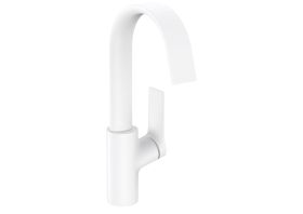 Mezclador monomando para lavabo hansgrohe Vivenis 210 con caño giratorio y juego de desagüe con varilla de tracción, blanco mate